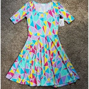 NWT LuLaRoe Nicole Womens Size Medium Geometric Print Dress Pink Purple